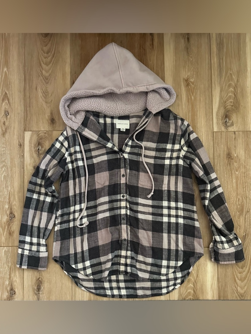 American Eagle Flannel Sherpa Lined Hoodie S